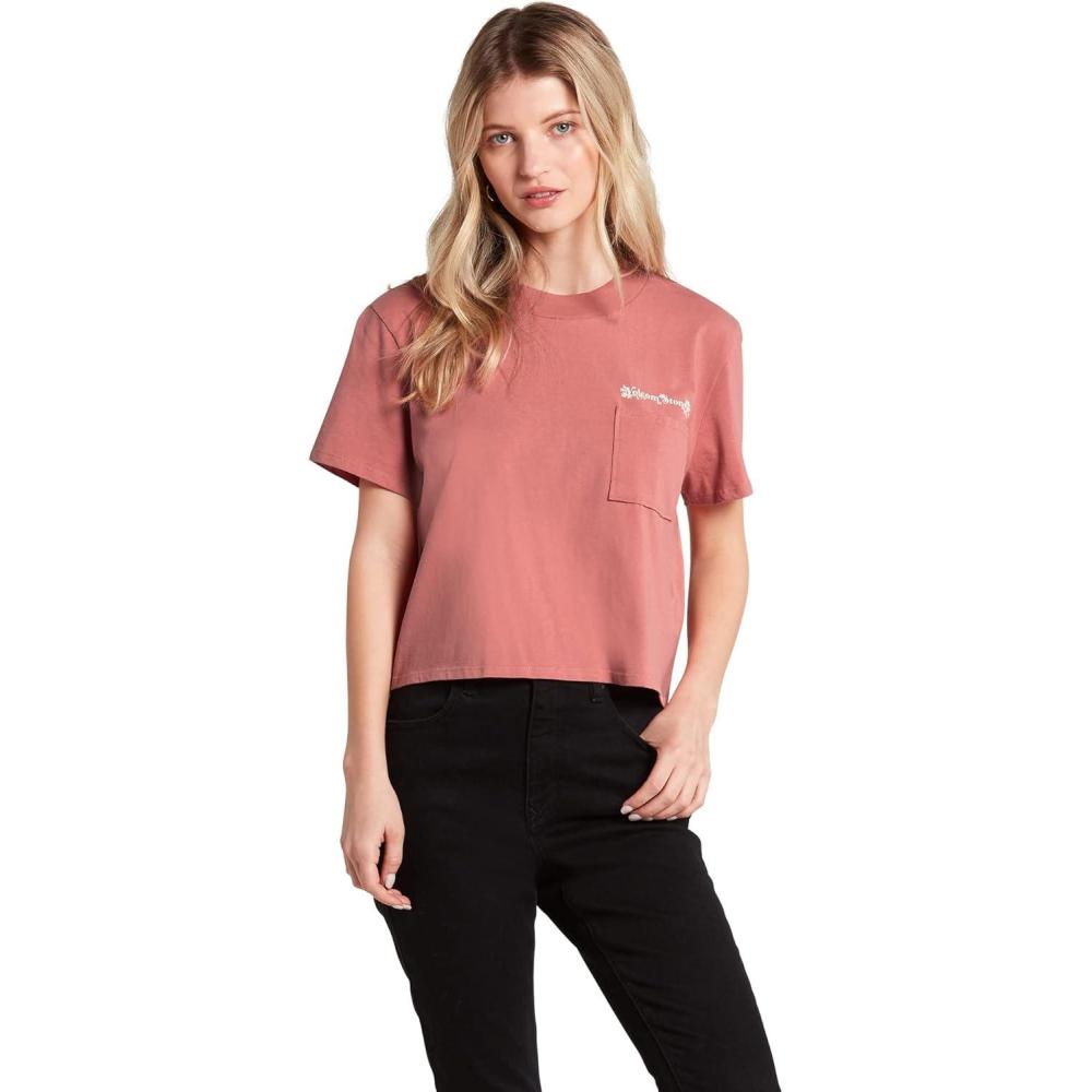 imageVolcom Womens Short Sleeve Pocket Dial Tee Crew Neck TShirt with Chest Pocket and Screen PrintSepia