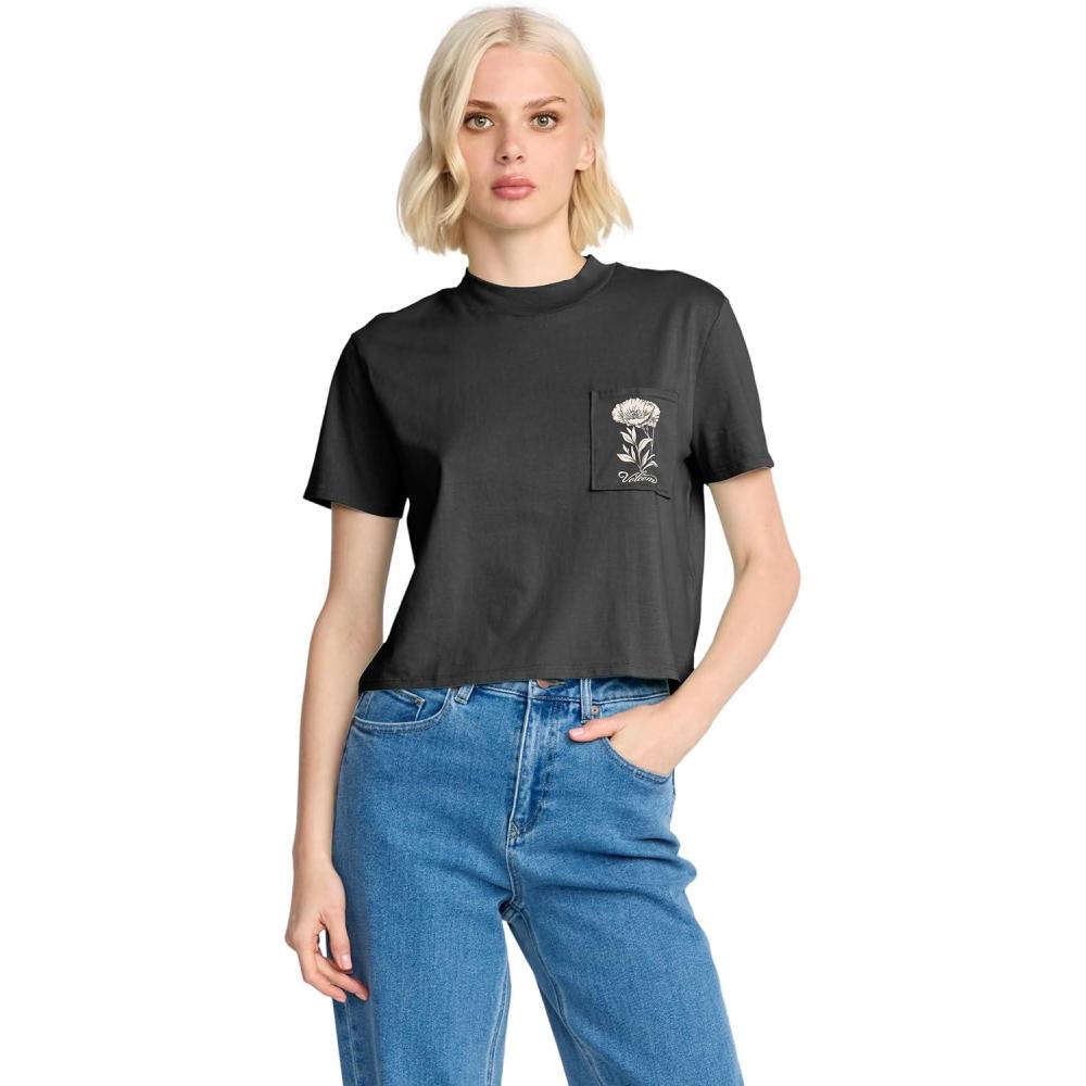 imageVolcom Womens Short Sleeve Pocket Dial Tee  Crew Neck TShirt with Chest Pocket and Screen PrintVintage