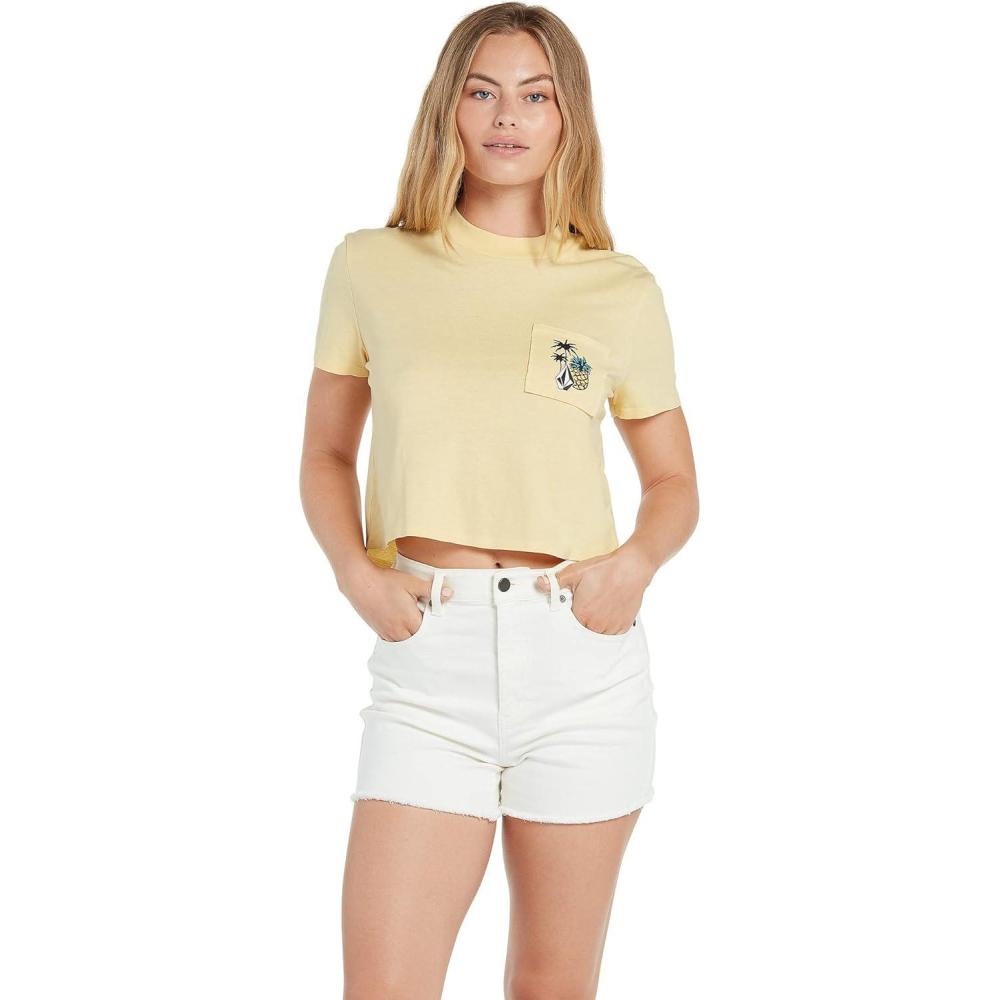 imageVolcom Womens Short Sleeve Pocket Dial Tee  Crew Neck TShirt with Chest Pocket and Screen PrintWheat