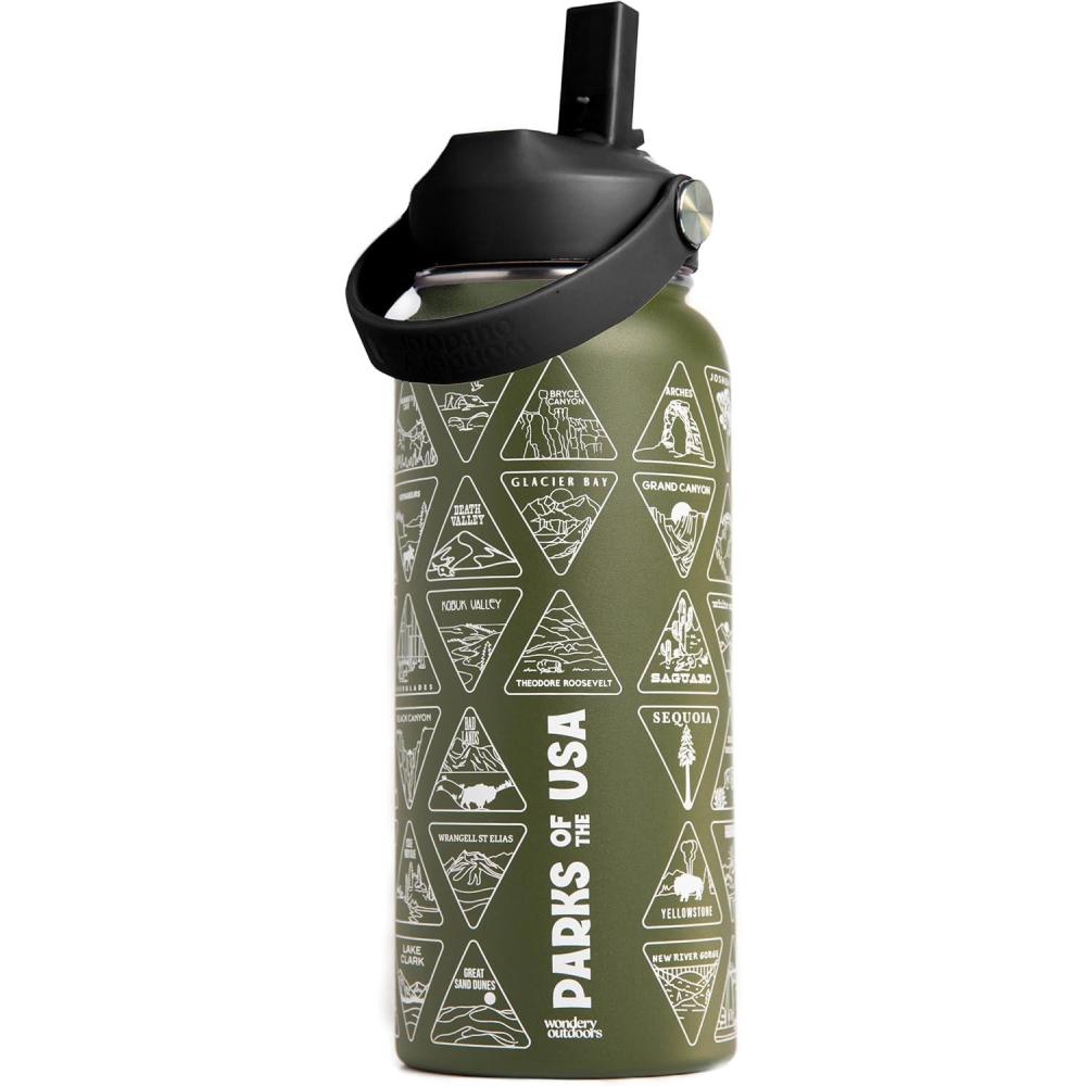 imageWondery Parks of the USA Water Bottle With 63 Waterproof Stickers of Parks USA 32 oz Stainless Steel Water Bottle for Traveling Hiking Camping National Park Gifts WHITEForest