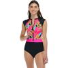 Body Glove Women’s Stand Up Zip Front Paddle One Piece Swimsuit with UPF 50+(Canopy Tropical Brights)