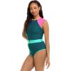 Body Glove Women’s Stand Up Zip Front Paddle One Piece Swimsuit with UPF 50+(Kingfisher Colorblock)