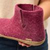 Glerups 100% quality wool mix Boot Slipper with leather sole – Unisex(Cranberry)