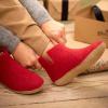 Glerups 100% quality wool mix Boot Slipper with leather sole – Unisex(Red)