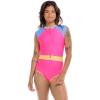 Body Glove Women’s Stand Up Zip Front Paddle One Piece Swimsuit with UPF 50+(Bubble Gum Colorblock)