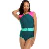 Body Glove Women’s Stand Up Zip Front Paddle One Piece Swimsuit with UPF 50+(Kingfisher Colorblock)