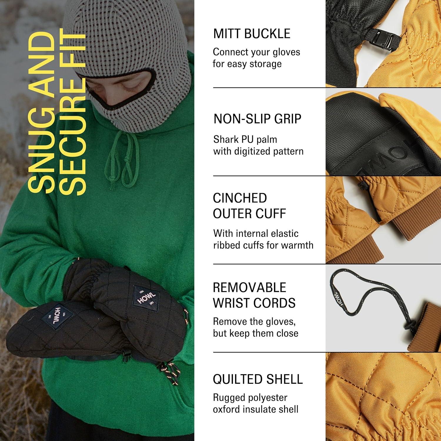 imageHOWL Jed Mitt Snowboarding Gloves Rugged Poly Oxford Shell Shark PU Palm Waterproof ampamp Durable Snowboard MittensBone