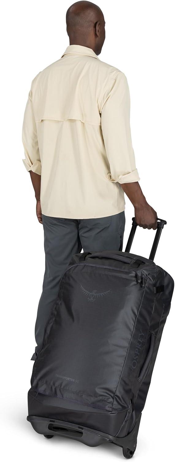 imageOsprey Transporter 90L Wheeled Travel Duffel Bag Large Lightweight Rolling Suitcase for Men and Women Raven BlackBlue FlameNocturnal Blue