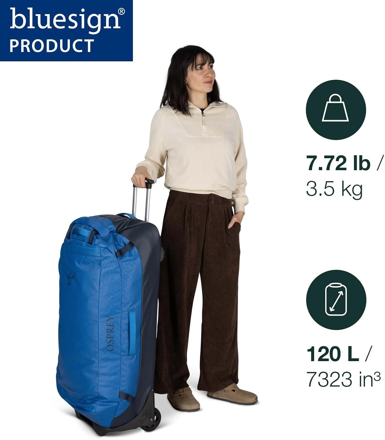 imageOsprey Transporter 90L Wheeled Travel Duffel Bag Large Lightweight Rolling Suitcase for Men and Women Raven BlackBlue FlameNocturnal Blue