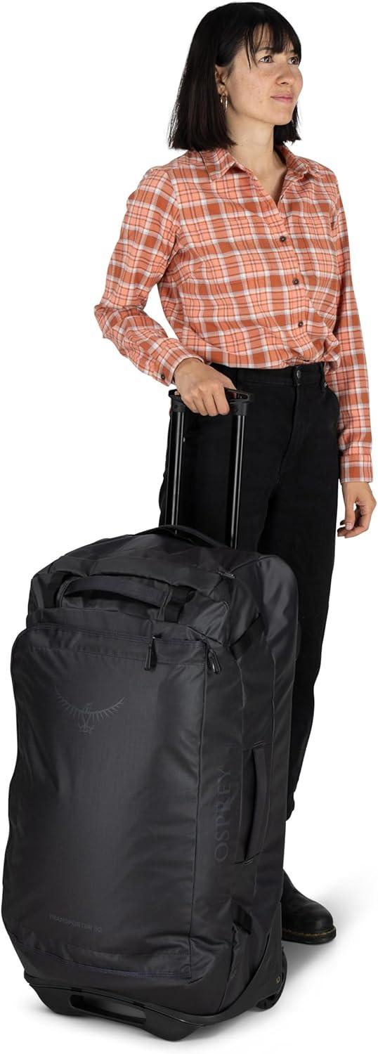 imageOsprey Transporter 90L Wheeled Travel Duffel Bag Large Lightweight Rolling Suitcase for Men and Women Raven BlackBlue FlameNocturnal Blue