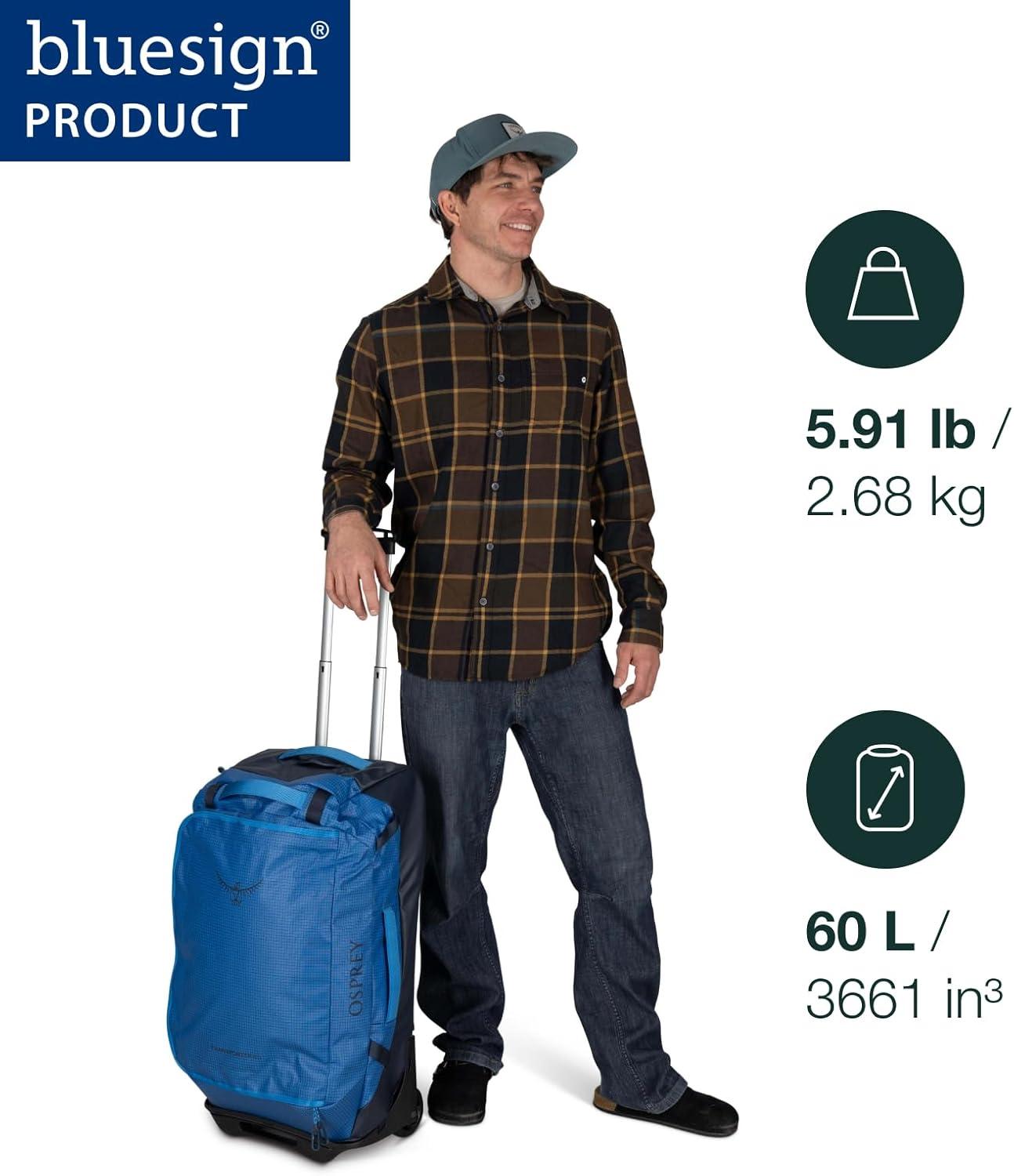 imageOsprey Transporter 90L Wheeled Travel Duffel Bag Large Lightweight Rolling Suitcase for Men and Women Raven BlackBlue FlameNocturnal Blue