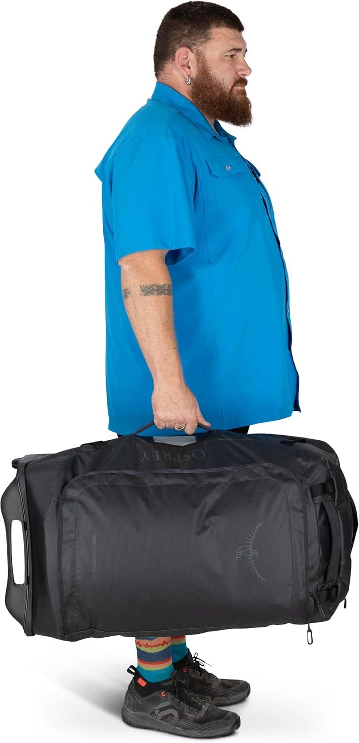 imageOsprey Transporter 90L Wheeled Travel Duffel Bag Large Lightweight Rolling Suitcase for Men and Women Raven BlackBlue FlameNocturnal Blue