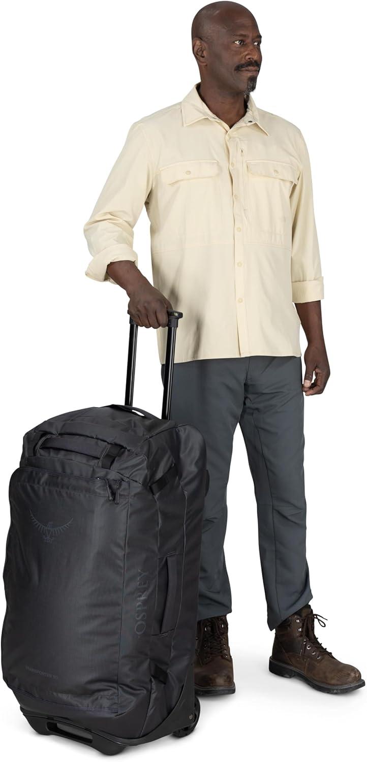 imageOsprey Transporter 90L Wheeled Travel Duffel Bag Large Lightweight Rolling Suitcase for Men and Women Raven BlackBlue FlameNocturnal Blue