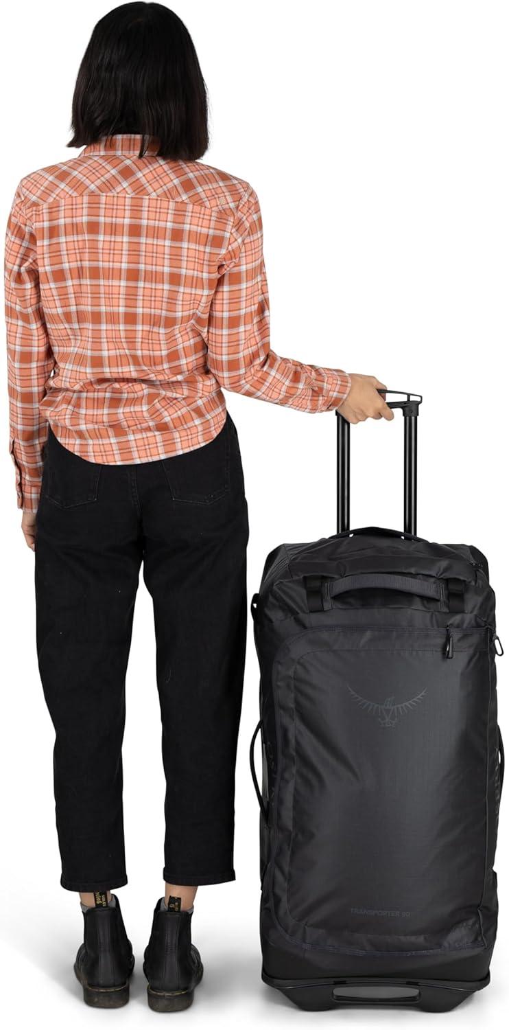 imageOsprey Transporter 90L Wheeled Travel Duffel Bag Large Lightweight Rolling Suitcase for Men and Women Raven BlackBlue FlameNocturnal Blue