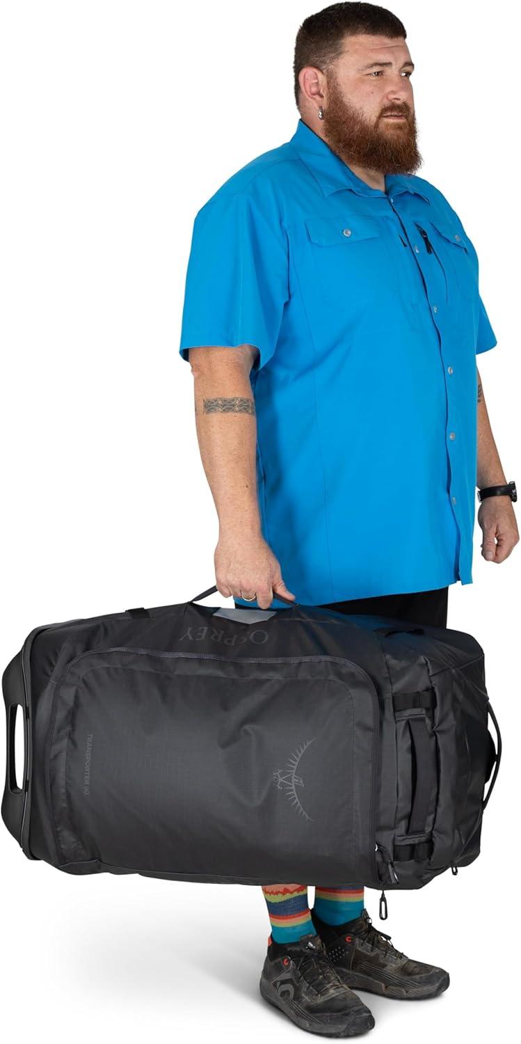 imageOsprey Transporter 90L Wheeled Travel Duffel Bag Large Lightweight Rolling Suitcase for Men and Women Raven BlackBlue FlameNocturnal Blue