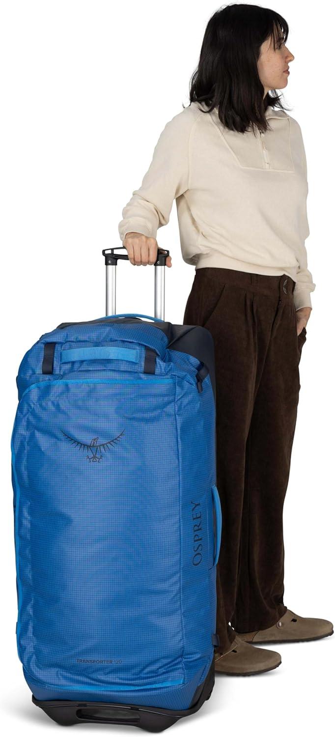 imageOsprey Transporter 90L Wheeled Travel Duffel Bag Large Lightweight Rolling Suitcase for Men and Women Raven BlackBlue FlameNocturnal Blue
