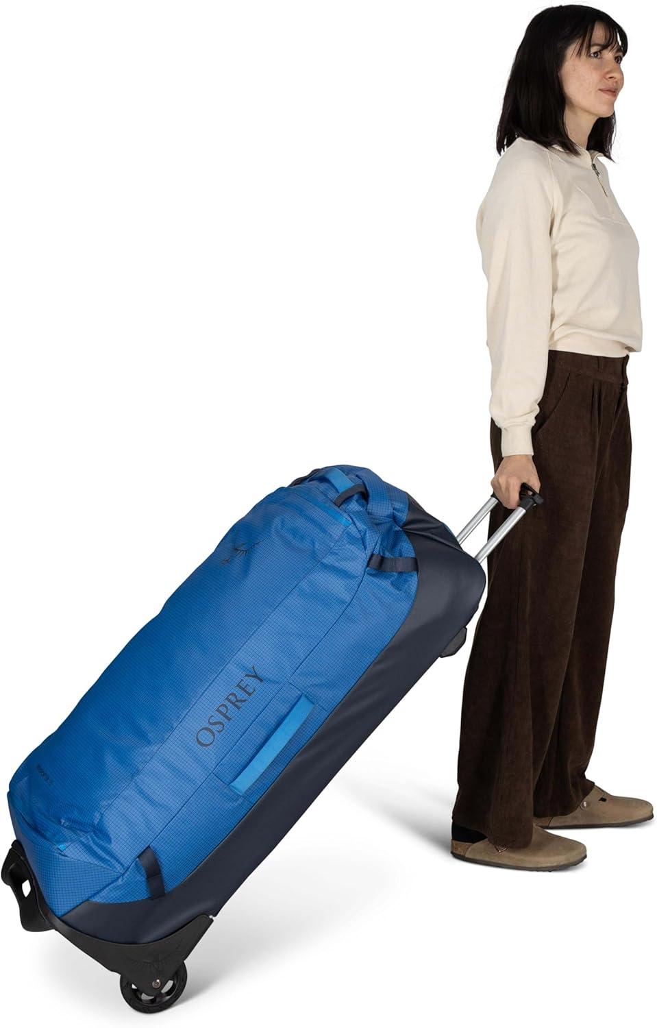 imageOsprey Transporter 90L Wheeled Travel Duffel Bag Large Lightweight Rolling Suitcase for Men and Women Raven BlackBlue FlameNocturnal Blue