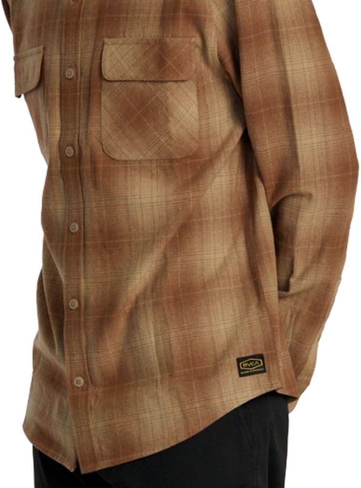 imageRVCA Mens Thatll Work Flannel Long Sleeve Woven ShirtDayshift Flannel Wood