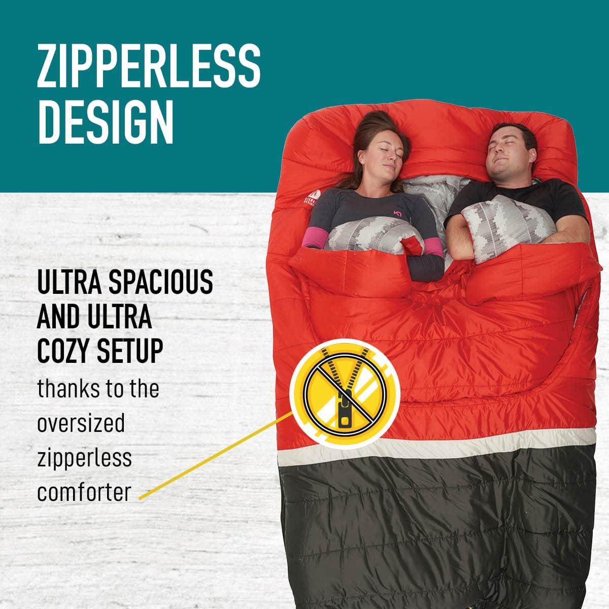 imageSierra Designs Frontcountry Bed Zipperless 20 Degree Synthetic Double Sleeping Bag RedBlack