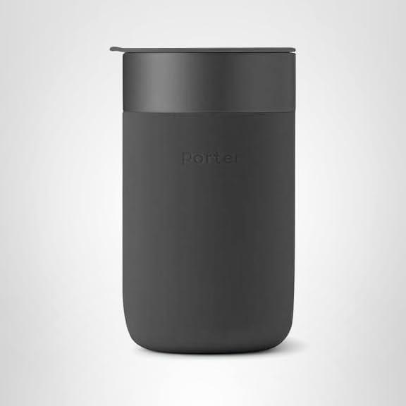 imageWampampP Porter Ceramic Mug w Protective Silicone Sleeve Terrazzo Charcoal 12 Ounces OntheGo Reusable Cup for Coffee or Tea Portable Dishwasher SafeCharcoal