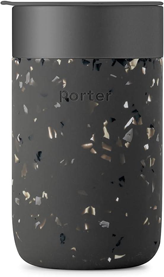 imageWampampP Porter Ceramic Mug w Protective Silicone Sleeve Terrazzo Charcoal 12 Ounces OntheGo Reusable Cup for Coffee or Tea Portable Dishwasher SafeTerrazzo Charcoal