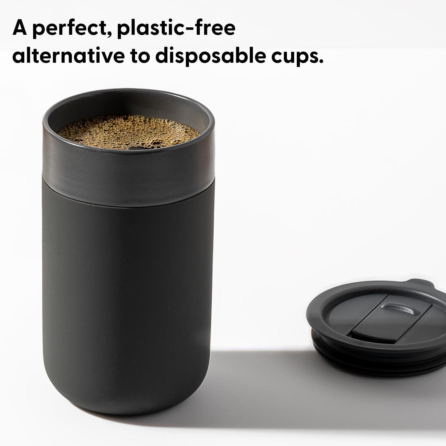 imageWampampP Porter Ceramic Mug w Protective Silicone Sleeve Terrazzo Charcoal 12 Ounces OntheGo Reusable Cup for Coffee or Tea Portable Dishwasher SafeLavender