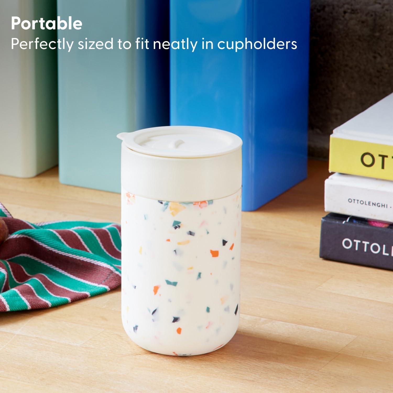 imageWampampP Porter Ceramic Mug w Protective Silicone Sleeve Terrazzo Charcoal 12 Ounces OntheGo Reusable Cup for Coffee or Tea Portable Dishwasher SafeLavender