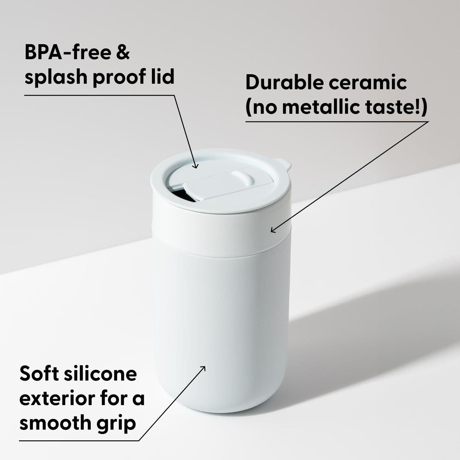 imageWampampP Porter Ceramic Mug w Protective Silicone Sleeve Terrazzo Charcoal 12 Ounces OntheGo Reusable Cup for Coffee or Tea Portable Dishwasher SafeTerrazzo Charcoal