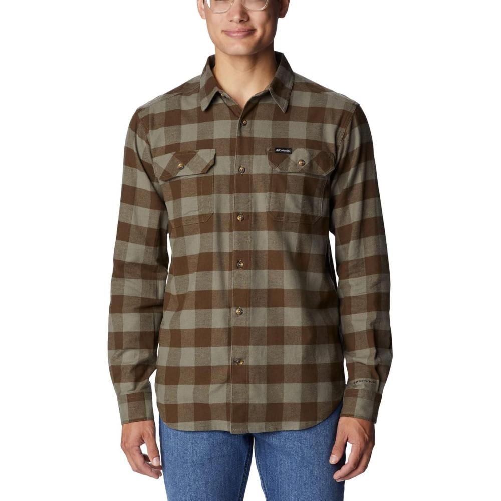 imageColumbia Mens Flare Gun Stretch FlannelStone Green Twill Buffalo Check