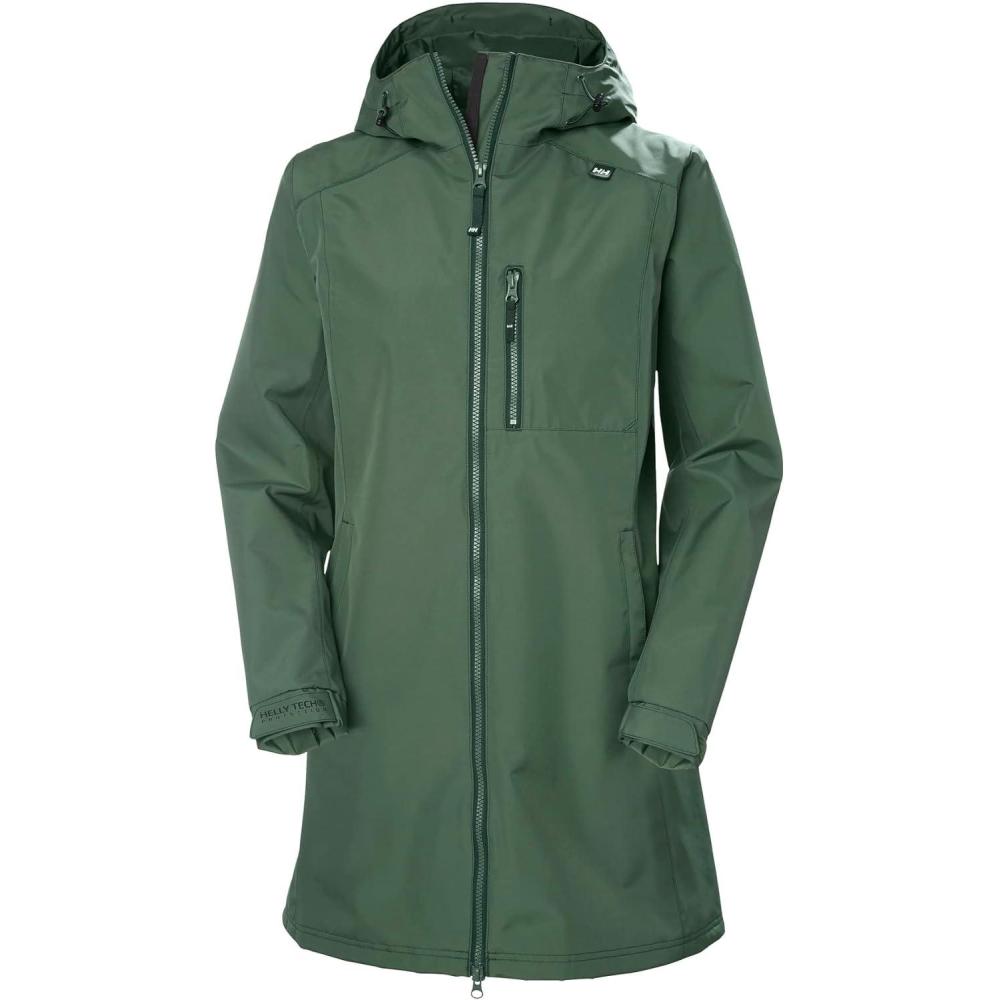 imageHelly Hansen Womens Long Belfast Lightweight Waterproof Windproof Breathable Raincoat Jacket with Hood476 Spruce