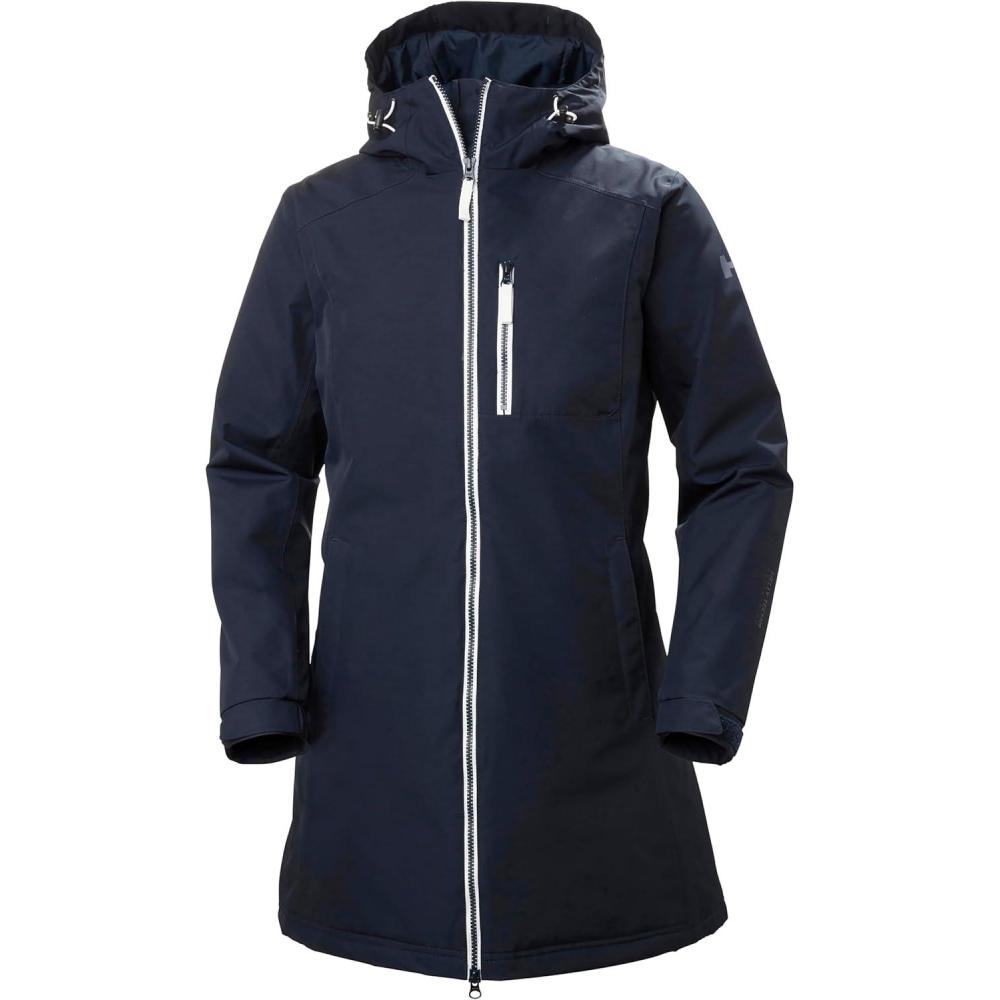 imageHelly Hansen Womens Long Belfast Lightweight Waterproof Windproof Breathable Raincoat Jacket with Hood597 Navy