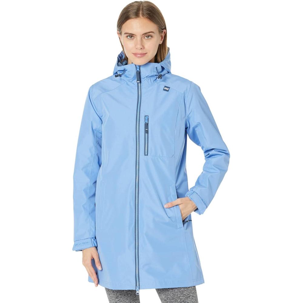 imageHelly Hansen Womens Long Belfast Lightweight Waterproof Windproof Breathable Raincoat Jacket with Hood619 Skagen Blue