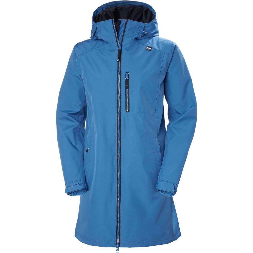 imageHelly Hansen Womens Long Belfast Lightweight Waterproof Windproof Breathable Raincoat Jacket with Hood636 Azurite