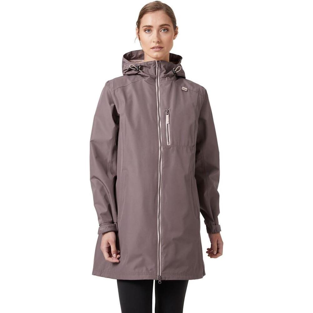 imageHelly Hansen Womens Long Belfast Lightweight Waterproof Windproof Breathable Raincoat Jacket with Hood656 Sparrow Grey