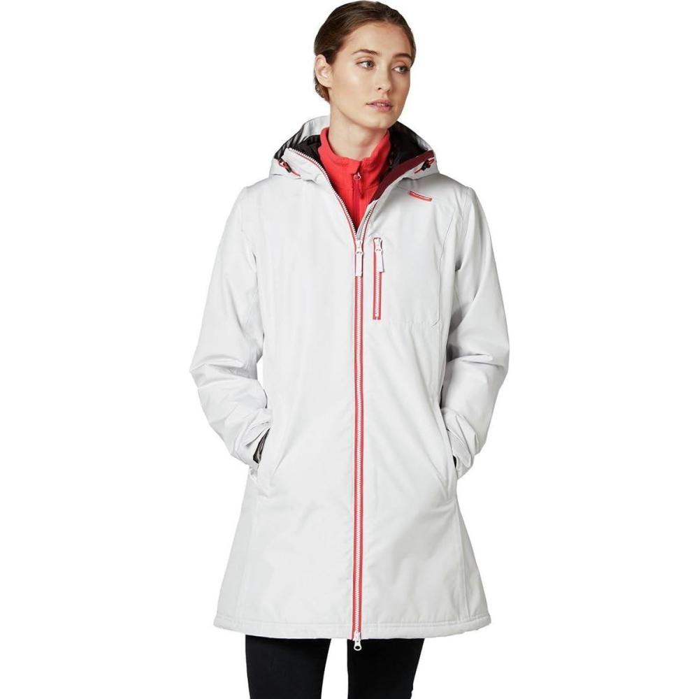 imageHelly Hansen Womens Long Belfast Lightweight Waterproof Windproof Breathable Raincoat Jacket with Hood823 Nimbus Cloud