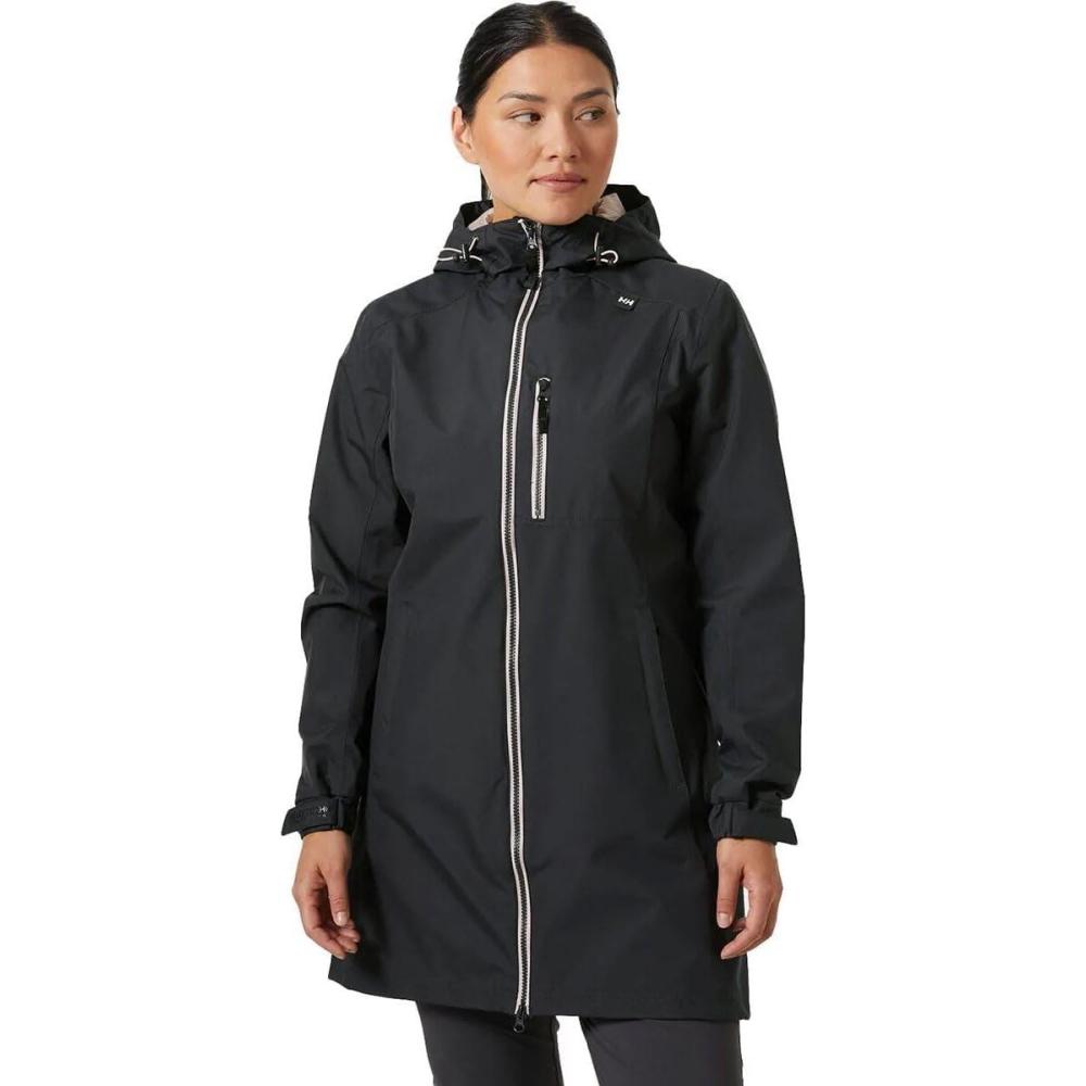 imageHelly Hansen Womens Long Belfast Lightweight Waterproof Windproof Breathable Raincoat Jacket with Hood980 Ebony