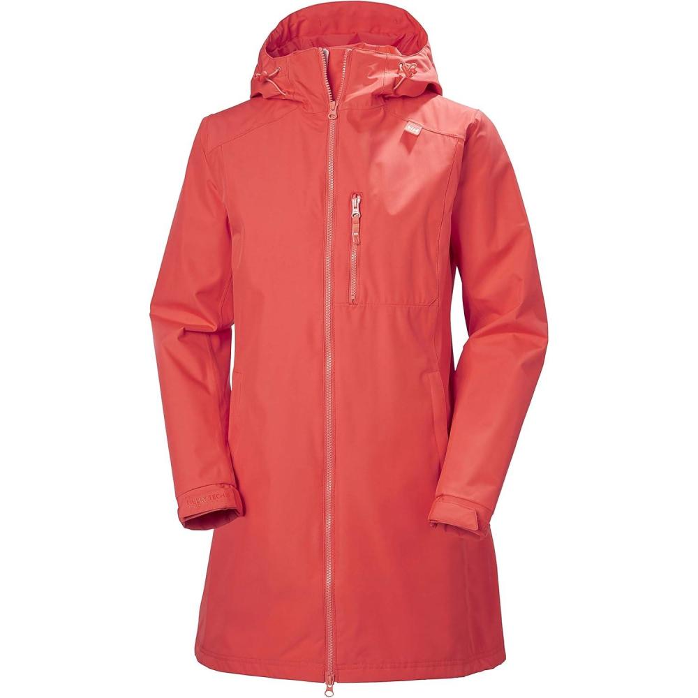 imageHelly Hansen Womens Long Belfast Lightweight Waterproof Windproof Breathable Raincoat Jacket with HoodHot Coral
