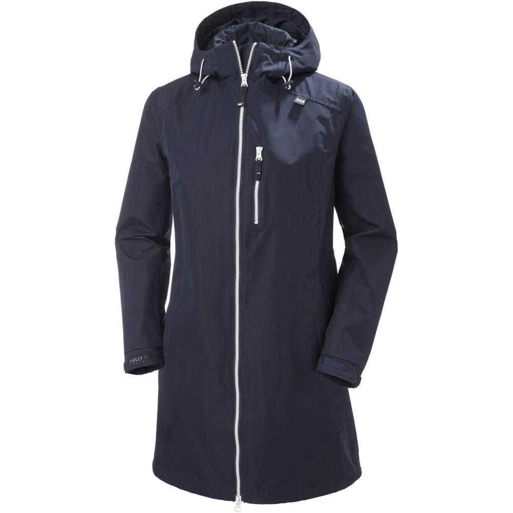 imageHelly Hansen Womens Long Belfast Lightweight Waterproof Windproof Breathable Raincoat Jacket with HoodNavy
