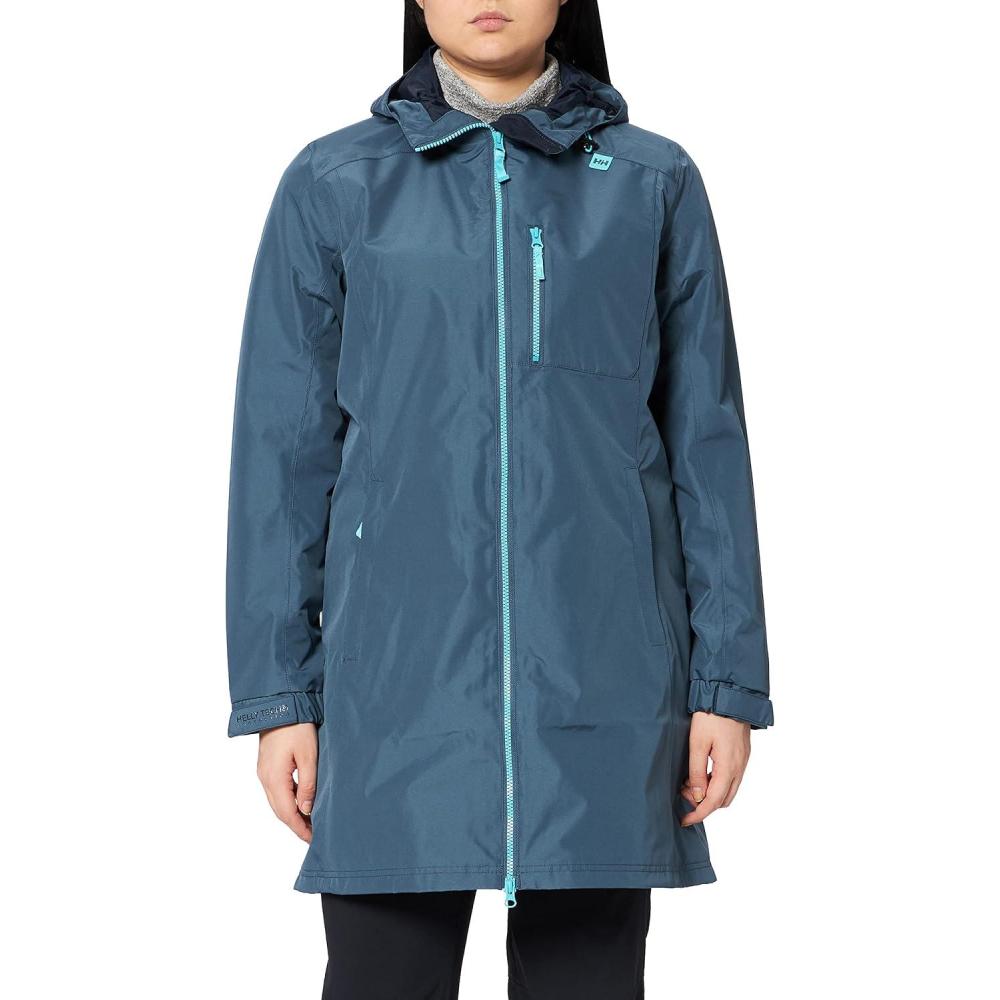imageHelly Hansen Womens Long Belfast Lightweight Waterproof Windproof Breathable Raincoat Jacket with HoodOrion Blue