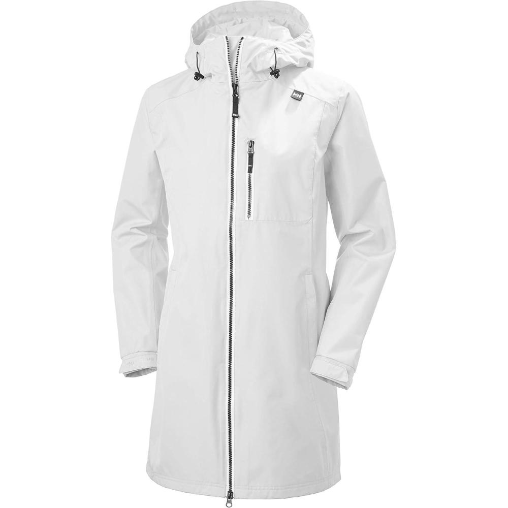imageHelly Hansen Womens Long Belfast Lightweight Waterproof Windproof Breathable Raincoat Jacket with HoodWhite
