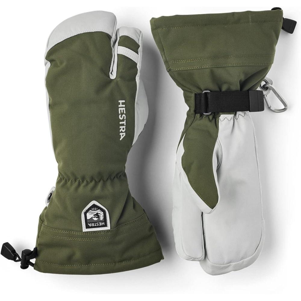 imageHestra Army Leather Heli Ski Glove 3Finger Snow Glove for Skiing ampamp Snowboarding for Men ampamp WomenOlive