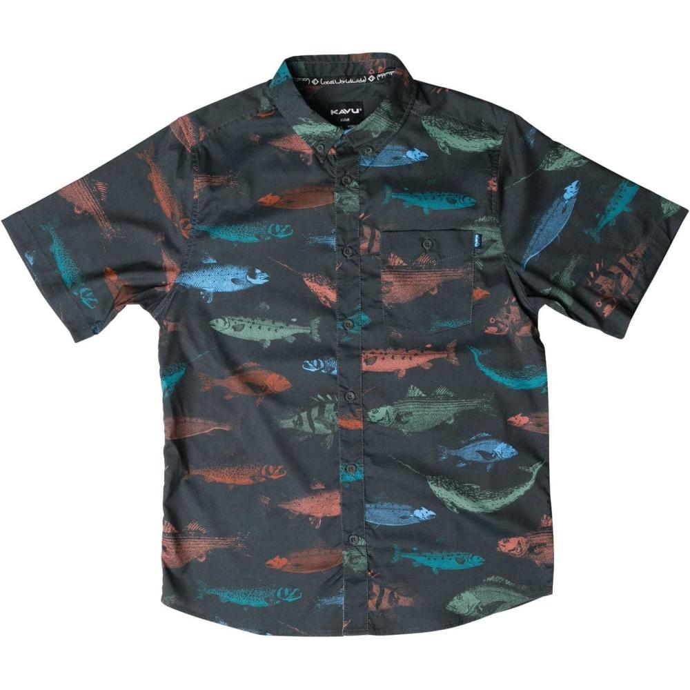 imageKAVU River Wrangler Short Sleeve Print Button Down ShirtFish Stamp
