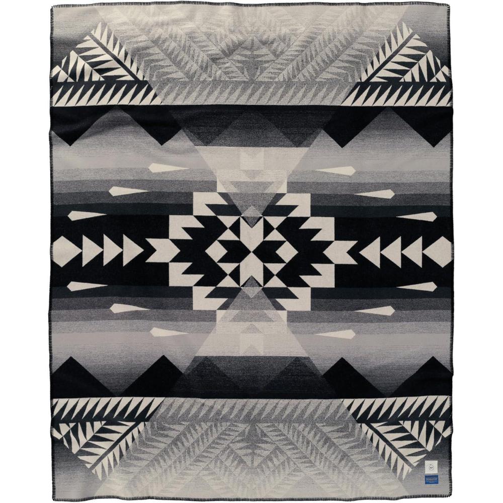 imagePendleton American Indian College Fund Blanket  64quot x 80quot Wool Cotton Soft Reversible Blanket Ultrasuede Binding Made in USA  Nike N7 PeaksBlack  N7 Peaks
