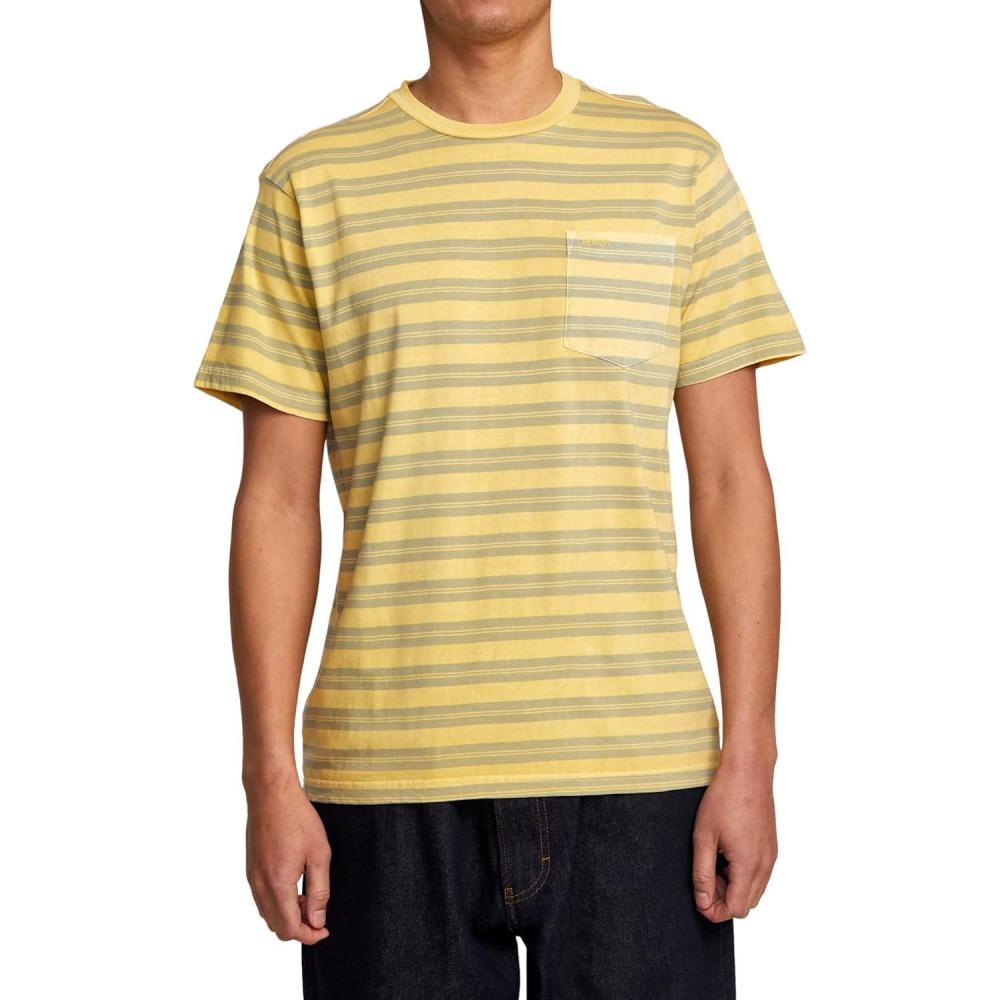 imageRVCA Mens Premium Red Stitch Short Sleeve Graphic Tee ShirtBamboo Ptc Stripe