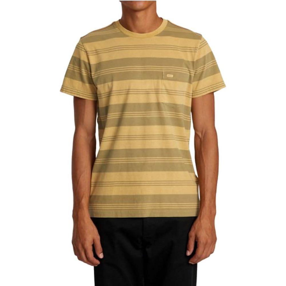 imageRVCA Mens Premium Red Stitch Short Sleeve Graphic Tee ShirtPtc Stripe  Ochre