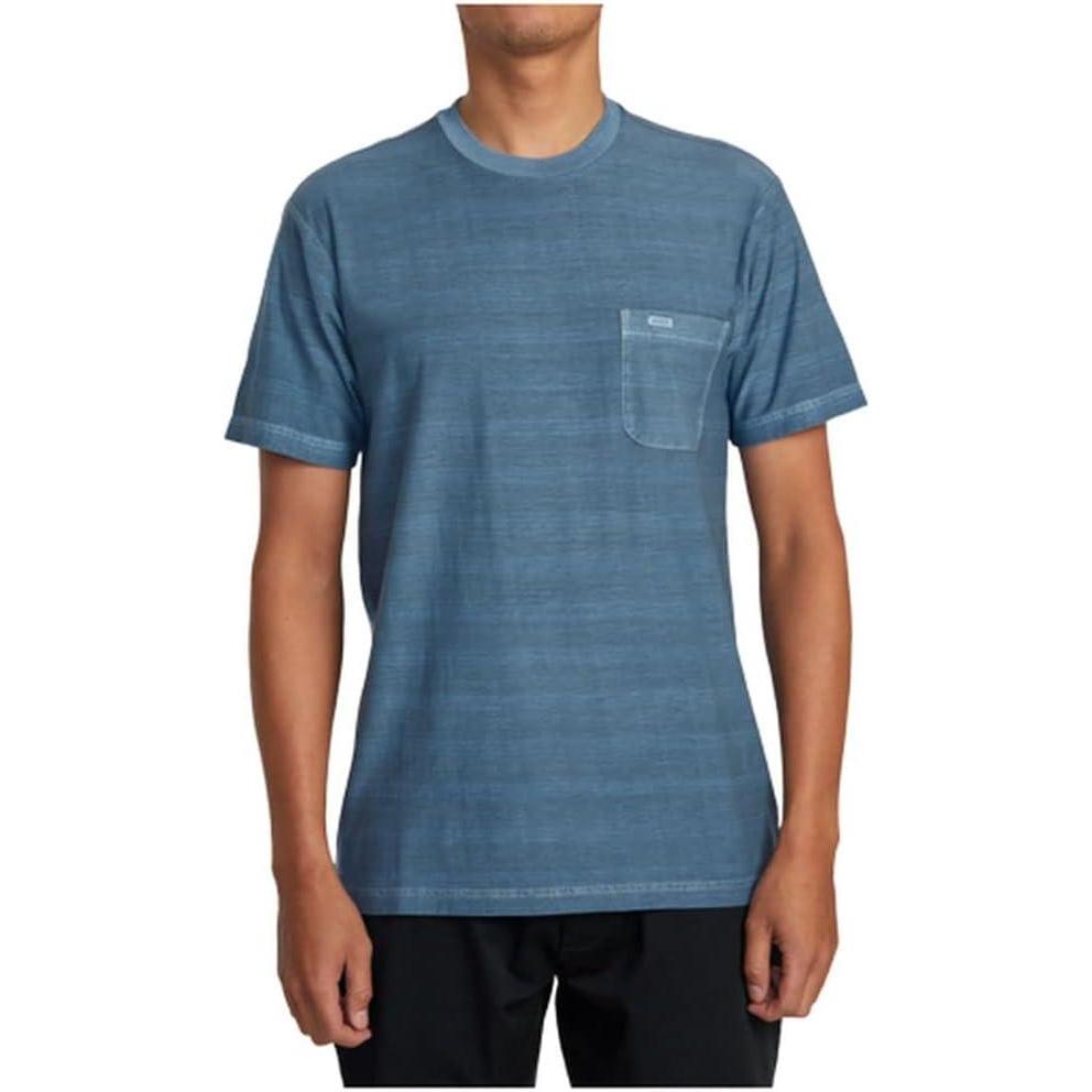 imageRVCA Mens Premium Red Stitch Short Sleeve Graphic Tee ShirtPtc StripeIndustrial Blue