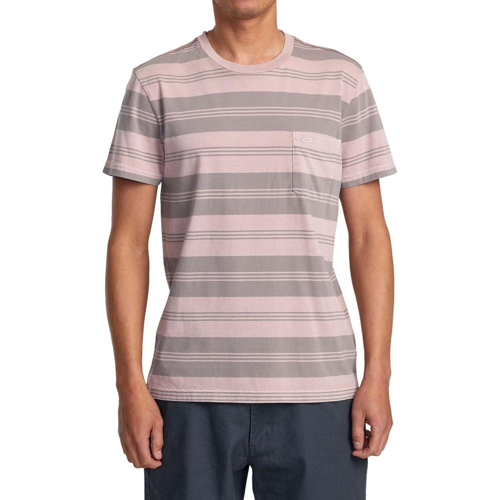 imageRVCA Mens Premium Red Stitch Short Sleeve Graphic Tee ShirtPtc StripePale Mauve