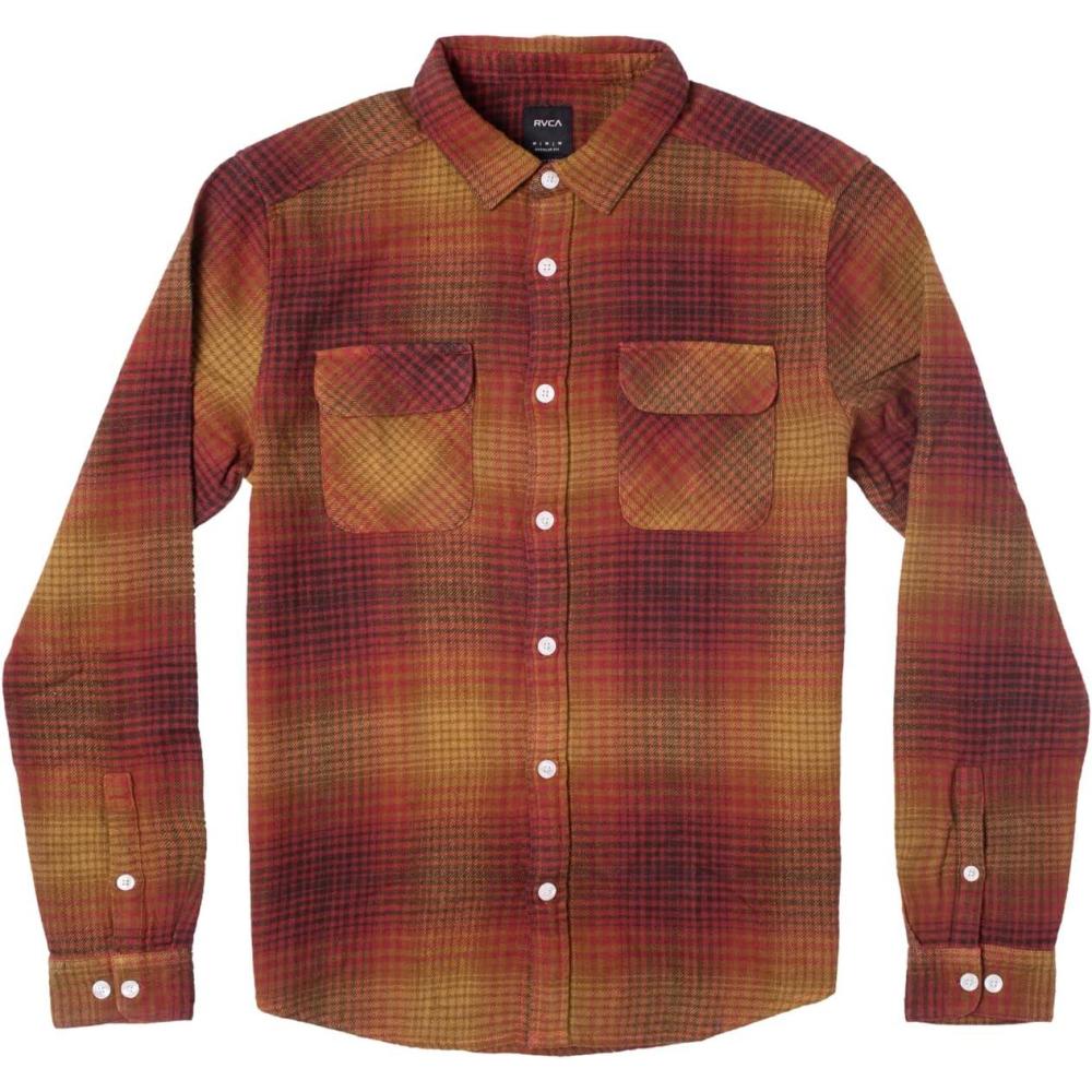 imageRVCA Mens Thatll Work Flannel Long Sleeve Woven ShirtBalanceCocoa