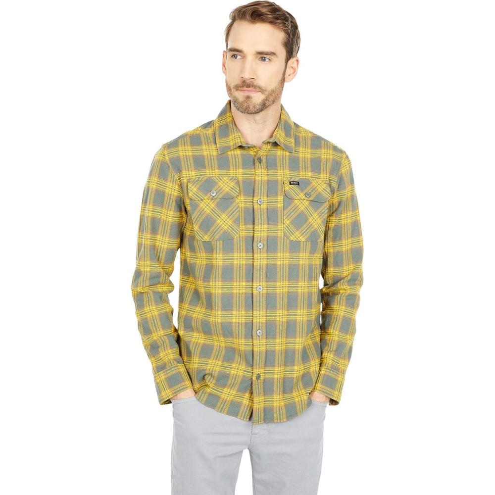 imageRVCA Mens Thatll Work Flannel Long Sleeve Woven ShirtBalsam Green