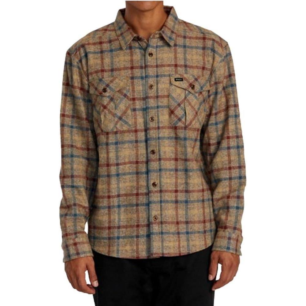 imageRVCA Mens Thatll Work Flannel Long Sleeve Woven ShirtBombay Brown